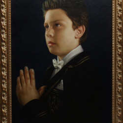 Prima Comunione Mio figlio Leandro - Chiesa Sacro Cuore di Gesù (Pilastro) VT 2000 - Olio su tela - cm 50x80. Presso il Palazzetto del Museo Civico di Foggia permanente (produzione propria)