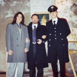 mio figlio Leandro in divisa, mio nipote Francesco. Quarta Biennale Internazionale di Pittura Sala Bramante. Roma