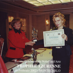 Prof. Jacqueline Cotta. Premio Quadriennale Nobel dell'Arte Trophee Azurenne - 16 febbraio 2002 Montecarlo