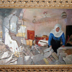 Distruzione e Disperazione - L'Aquila, 6 aprile 2009 (ore 3.32 il Terremoto di Magnitudo 6.3 distrugge il Capoluogo dell'Abruzzo) - Pittura ad Olio - cm 91x60 (produzione propria)