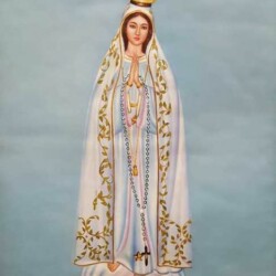 OPERA PITTORICA AD OLIO SU TELA DELL'ARTISTA:" MARIA ASSUNTA dé FRASSINE" TITOLO:" NOSTRA SIGNORA DI FATIMA" 2007 (LA NOSTRA BUONA MADRE DEL CIELO) cm.65x95