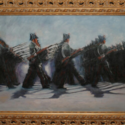 La Marcia degli Uomini Giusti - 2008 - Olio su tela - cm 95x65. Bari 5/06/2008 presso l'Arma dei Carabinieri XII btg. cc. Puglia con l'Associazione Culturale "l'Italia in Arte", inaugurazione della mostra d'Arte Contemporanea e Divise Storiche dal titolo: "L'Arma nell'Occhio di Artisti e Collezionisti" presso il Circolo Ufficiali del Comando dell'Arma dei Carabinieri di Bari. Conferito diploma per l'Opera Pittorica "La Marcia degli Uomini Giusti" (produzione propria)