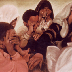 "In tutti gli Eventi di Guerra gli Uomini diventano Assassini" Guerra nel Kosovo - Olio su paniforte (produzione propria)