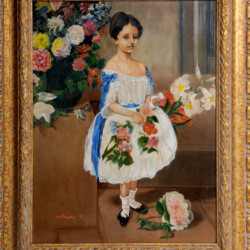 "Bambina con Rose" Riproduzione olio su paniforte (riproduzione)