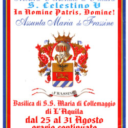 Stendardo della Mostra Personale di Pittura. S. Celestino V "In Nomine Patris, Domine!" presso il chiostro della Basilica di Santa Maria Assunta di Collemaggio L'Aquila. (Riconciliazione Storica tra l'Aquila e Viterbo segnate dall'Imperatore Federico II di Svevia)