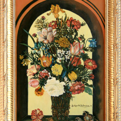 Vaso di Fiori con Mosca - olio su paniforte (riproduzione)