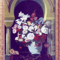 Vaso di Fiori e Architettura - olio su paniforte (riproduzione)