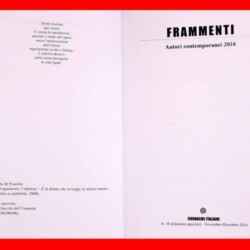 2016 - NOVEMBRE/DICEMBRE - EDM CRONACHE ITALIANE (ANSA) SALERNO ANTOLOGIA "FRAMMENTI" (GLI AUTORI CONTEMPORANEI IN UNA MODERNA E AGGIORNATA RASSEGNA).